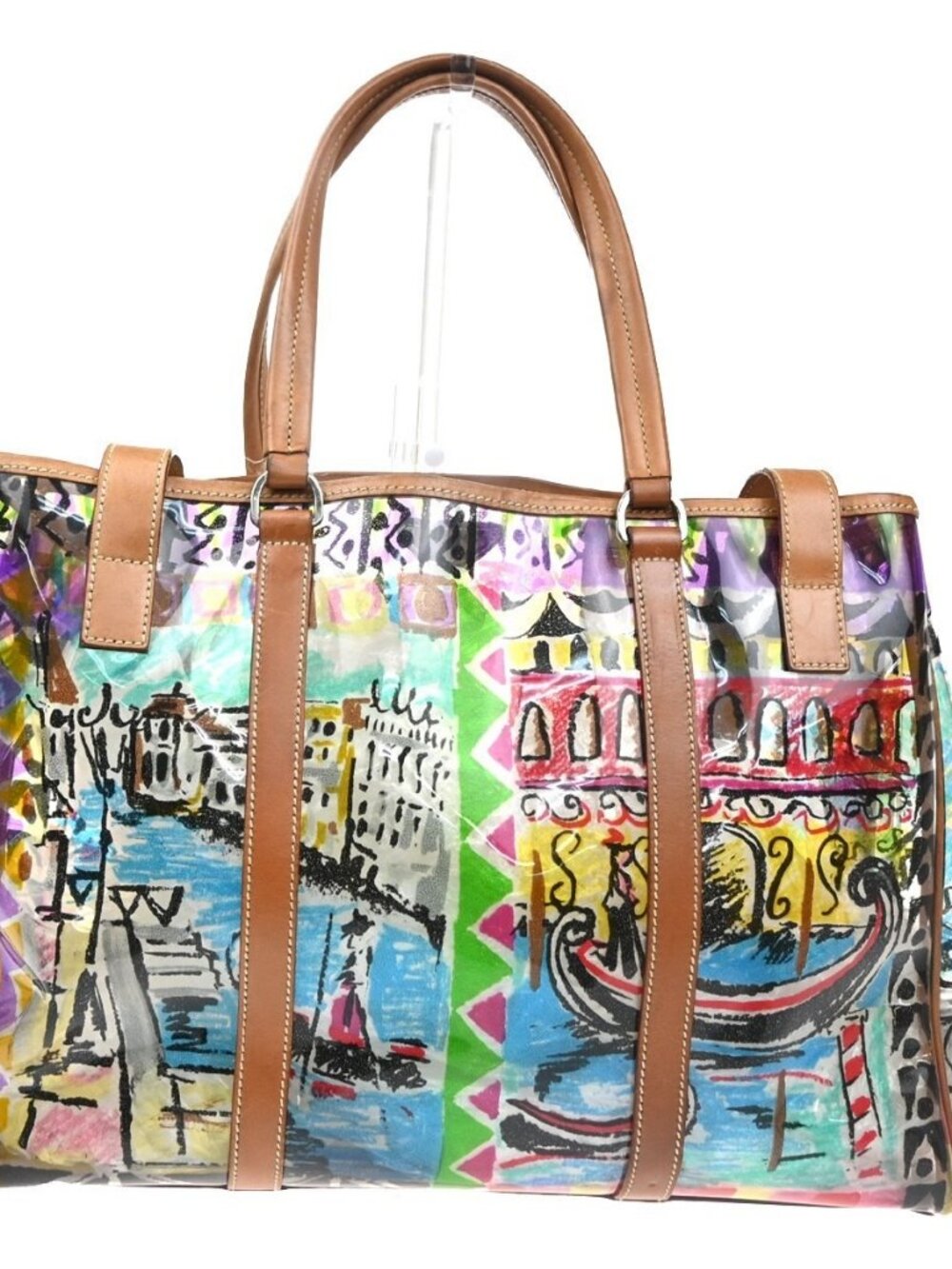 PRADA Venetian Print Shoulder Tote Bag Vinyl Leather Brown SHW Italy 37KD059 - Picture 3 of 13
